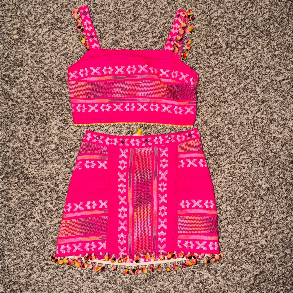 Saylor Vibrant Pink Two-Piece Set with Tassels size medium